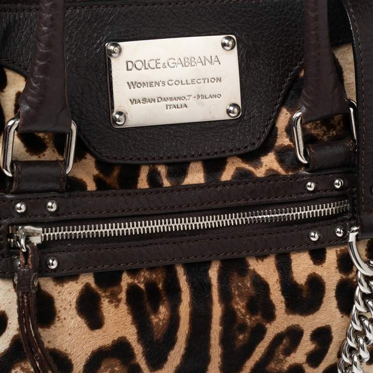 Pre Owned Dolce & Gabbana Brown Animal Print Calf Hair and Leather Miss Easy Way Tote