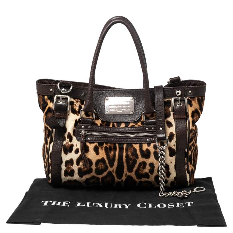 Pre Owned Dolce & Gabbana Brown Animal Print Calf Hair and Leather Miss Easy Way Tote