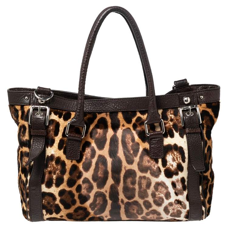 Pre Owned Dolce & Gabbana Brown Animal Print Calf Hair and Leather Miss Easy Way Tote