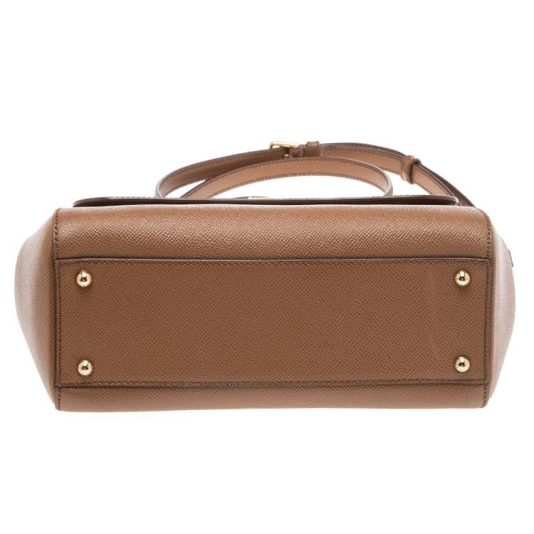 Pre Owned Dolce & Gabbana Tan Leather Medium Miss Sicily Top Handle Bag