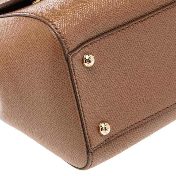 Pre Owned Dolce & Gabbana Tan Leather Medium Miss Sicily Top Handle Bag