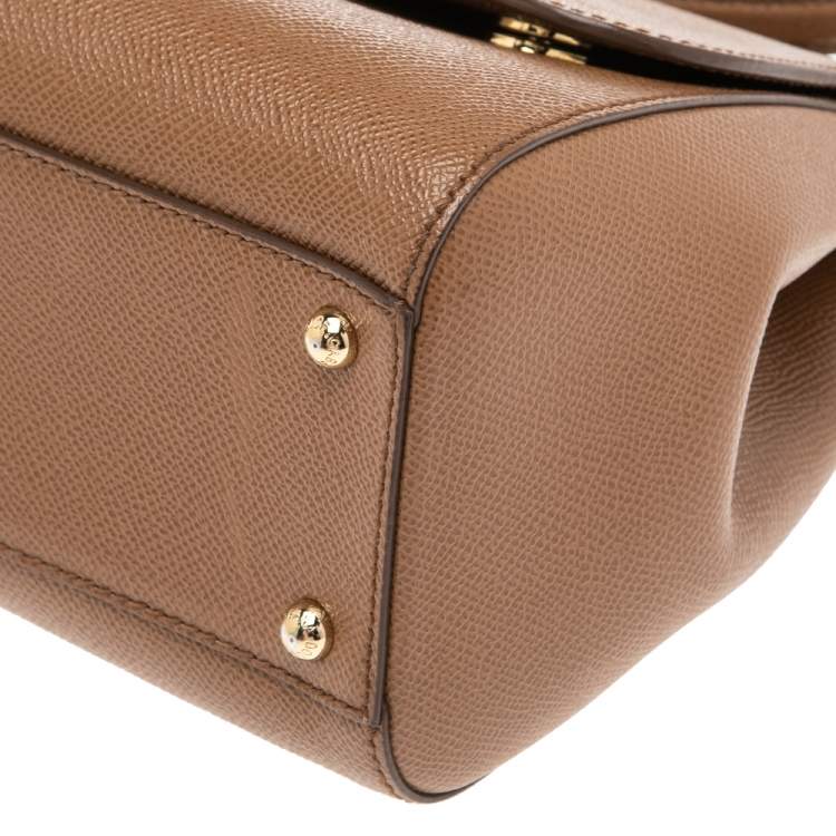 Pre Owned Dolce & Gabbana Tan Leather Medium Miss Sicily Top Handle Bag