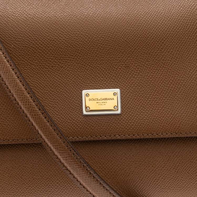Pre Owned Dolce & Gabbana Tan Leather Medium Miss Sicily Top Handle Bag