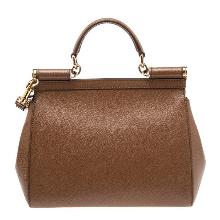 Pre Owned Dolce & Gabbana Tan Leather Medium Miss Sicily Top Handle Bag
