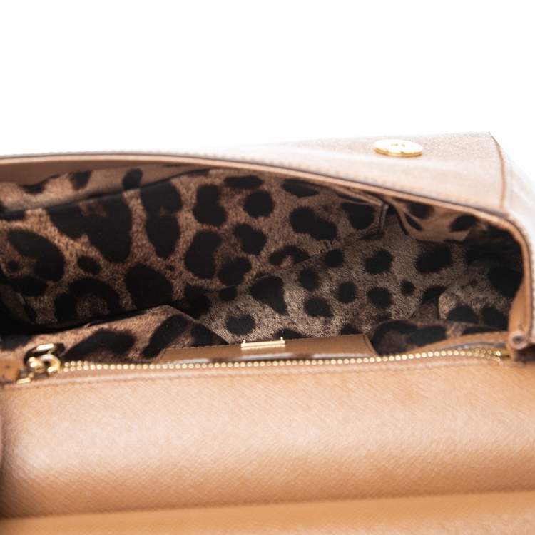 Pre Owned Dolce & Gabbana Tan Leather Medium Miss Sicily Top Handle Bag