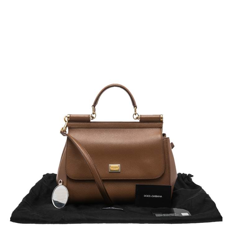 Pre Owned Dolce & Gabbana Tan Leather Medium Miss Sicily Top Handle Bag