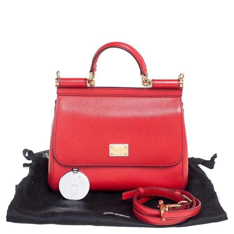 Pre Owned Dolce & Gabbana Red Leather Medium Miss Sicily Top Handle Bag