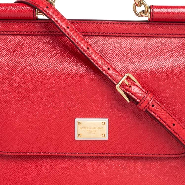 Pre Owned Dolce & Gabbana Red Leather Medium Miss Sicily Top Handle Bag