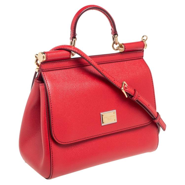 Pre Owned Dolce & Gabbana Red Leather Medium Miss Sicily Top Handle Bag