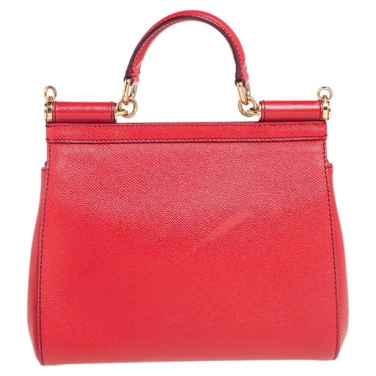 Pre Owned Dolce & Gabbana Red Leather Medium Miss Sicily Top Handle Bag