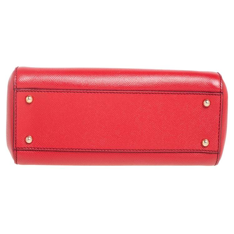 Pre Owned Dolce & Gabbana Red Leather Medium Miss Sicily Top Handle Bag