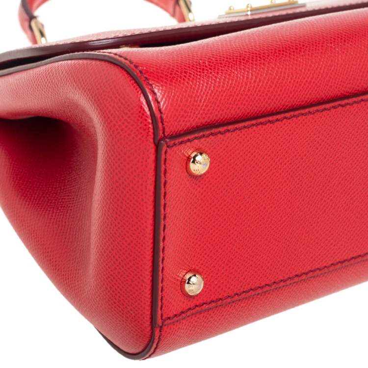 Pre Owned Dolce & Gabbana Red Leather Medium Miss Sicily Top Handle Bag