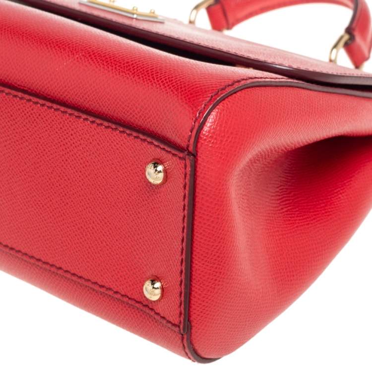 Pre Owned Dolce & Gabbana Red Leather Medium Miss Sicily Top Handle Bag