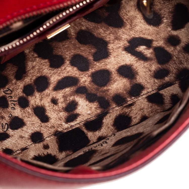 Pre Owned Dolce & Gabbana Red Leather Medium Miss Sicily Top Handle Bag