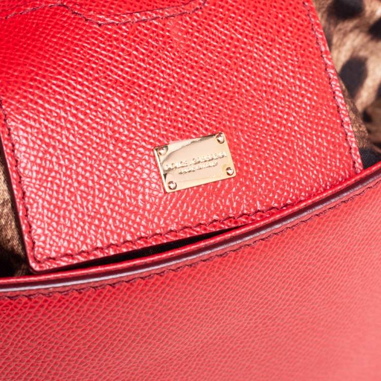 Pre Owned Dolce & Gabbana Red Leather Medium Miss Sicily Top Handle Bag