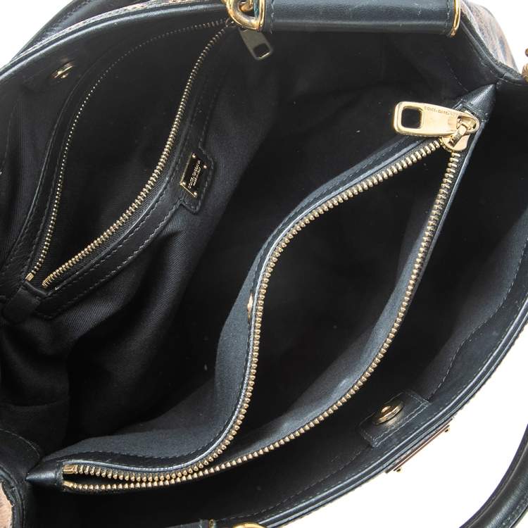 Pre Owned Dolce & Gabbana Black/Brown Animal Print Coated Canvas and Leather Miss Sicily Tote