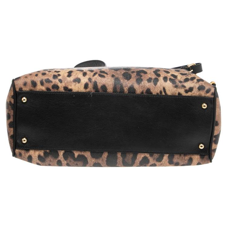 Pre Owned Dolce & Gabbana Black/Brown Animal Print Coated Canvas and Leather Miss Sicily Tote