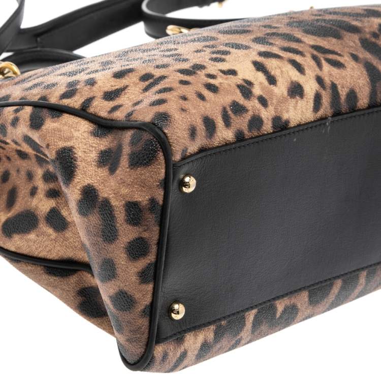 Pre Owned Dolce & Gabbana Black/Brown Animal Print Coated Canvas and Leather Miss Sicily Tote