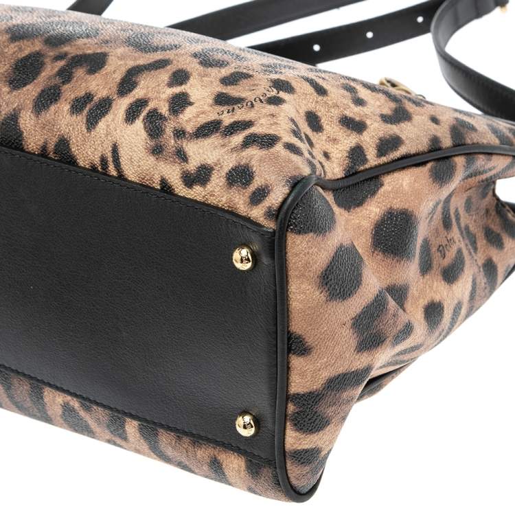 Pre Owned Dolce & Gabbana Black/Brown Animal Print Coated Canvas and Leather Miss Sicily Tote