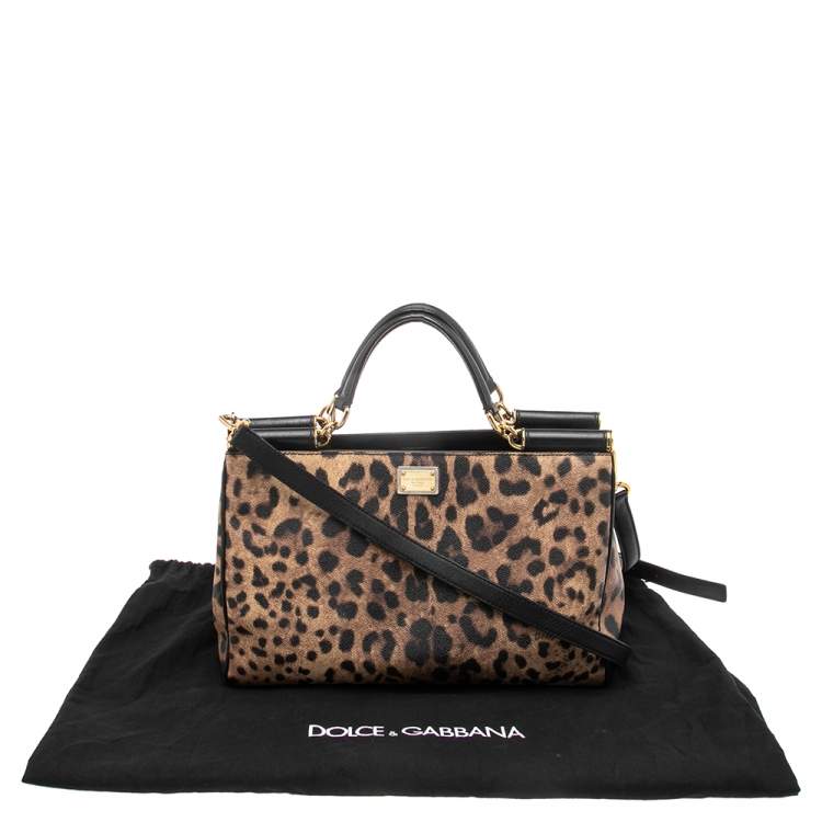 Pre Owned Dolce & Gabbana Black/Brown Animal Print Coated Canvas and Leather Miss Sicily Tote
