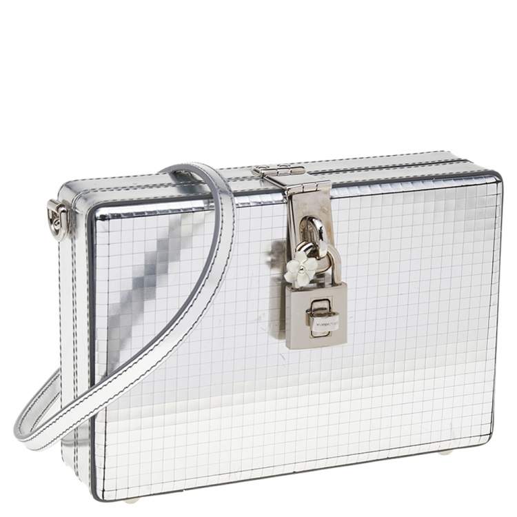 Pre Owned Dolce & Gabbana Metallic Silver Leather Box Clutch