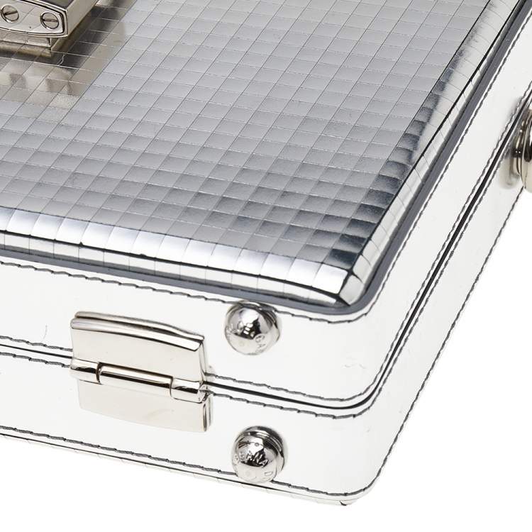 Pre Owned Dolce & Gabbana Metallic Silver Leather Box Clutch