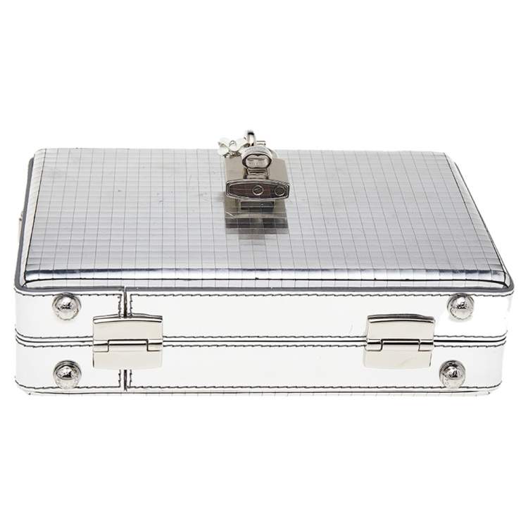Pre Owned Dolce & Gabbana Metallic Silver Leather Box Clutch