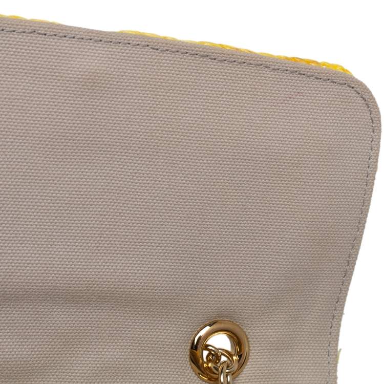 Pre Owned Dolce & Gabbana Yellow Woven Raffia Crystal Embellished Flap Shoulder Bag