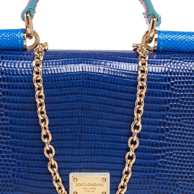 Pre Owned Dolce & Gabbana Multicolor Lizard Embossed Leather Sicily Von Bag