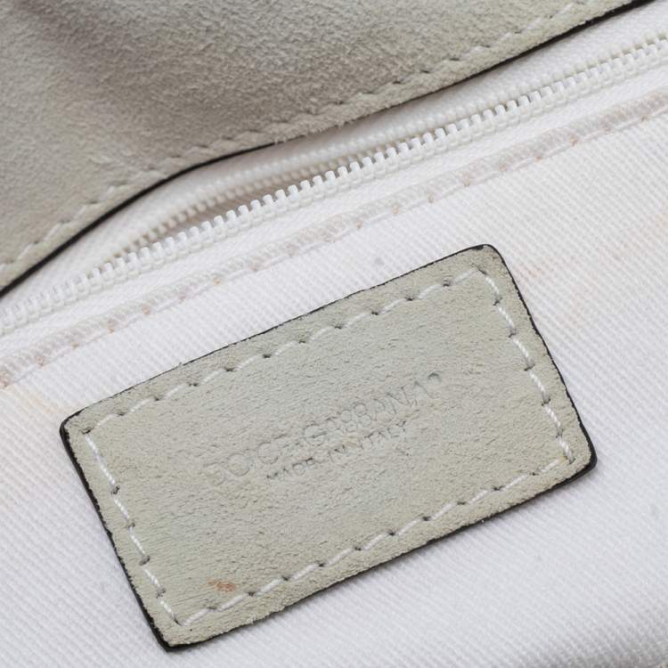 Pre Owned Dolce & Gabbana White Crochet and Leather Large Miss Sicily Top Handle Bag