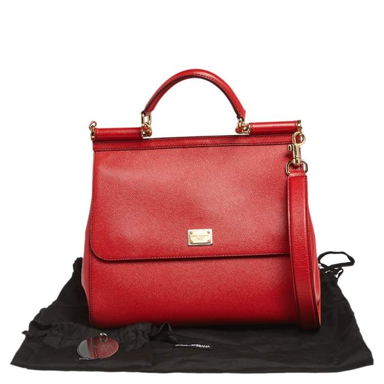 Pre Owned Dolce & Gabbana Red Leather Large Miss Sicily Top Handle Bag
