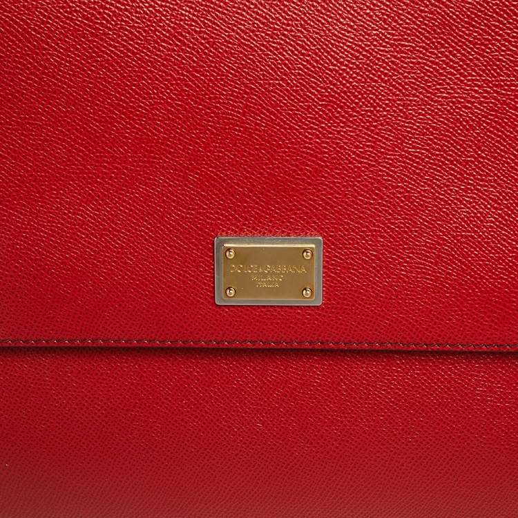 Pre Owned Dolce & Gabbana Red Leather Large Miss Sicily Top Handle Bag