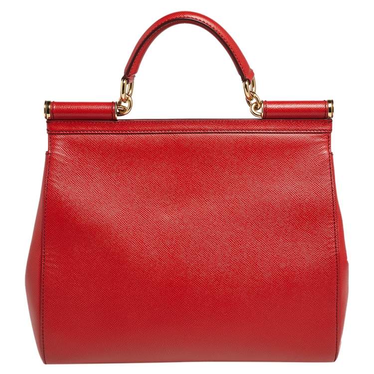 Pre Owned Dolce & Gabbana Red Leather Large Miss Sicily Top Handle Bag