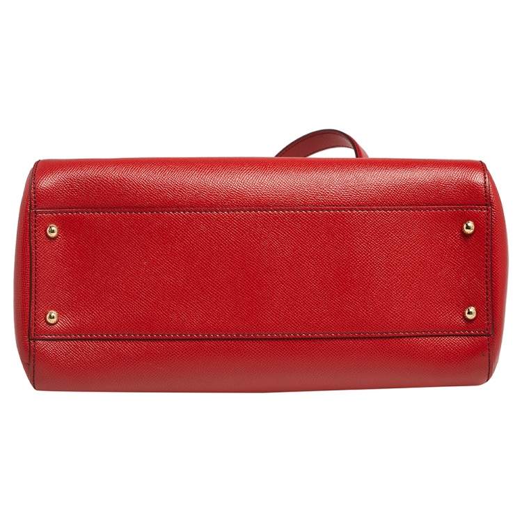 Pre Owned Dolce & Gabbana Red Leather Large Miss Sicily Top Handle Bag