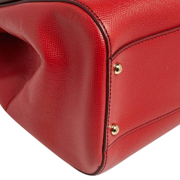 Pre Owned Dolce & Gabbana Red Leather Large Miss Sicily Top Handle Bag