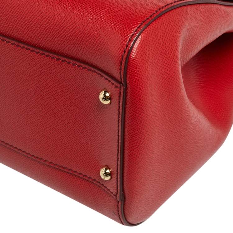 Pre Owned Dolce & Gabbana Red Leather Large Miss Sicily Top Handle Bag