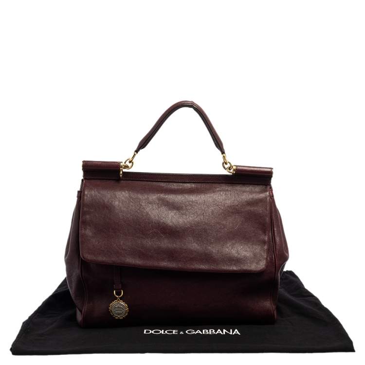 Pre Owned Dolce & Gabbana Burgundy Leather Large Heritage Miss Sicily Top Handle Bag