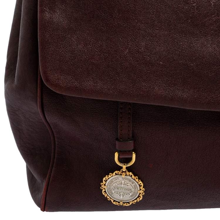 Pre Owned Dolce & Gabbana Burgundy Leather Large Heritage Miss Sicily Top Handle Bag