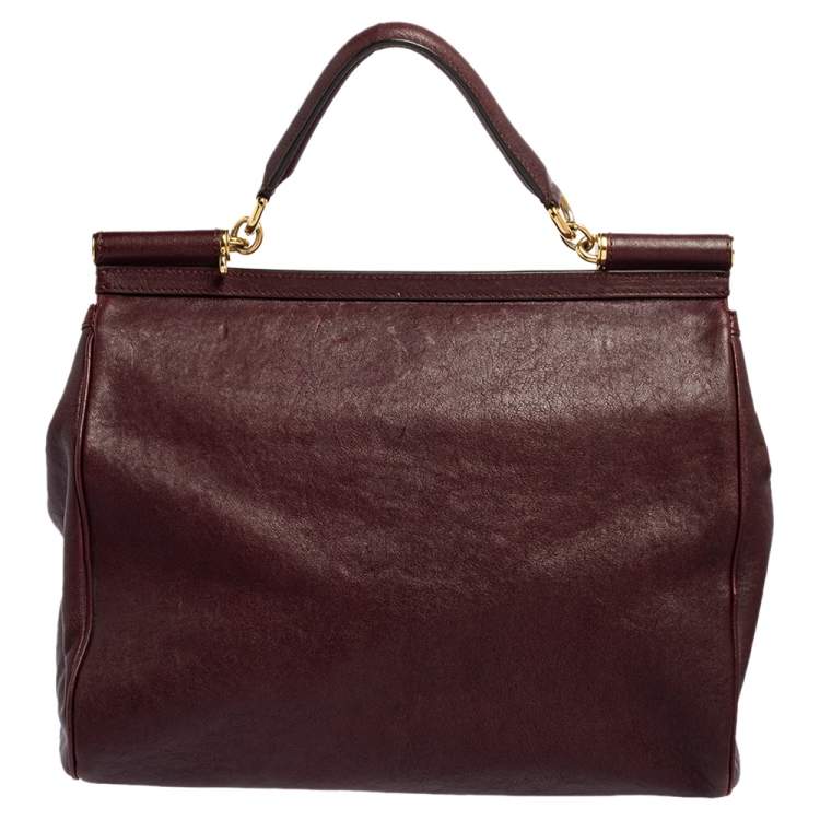 Pre Owned Dolce & Gabbana Burgundy Leather Large Heritage Miss Sicily Top Handle Bag