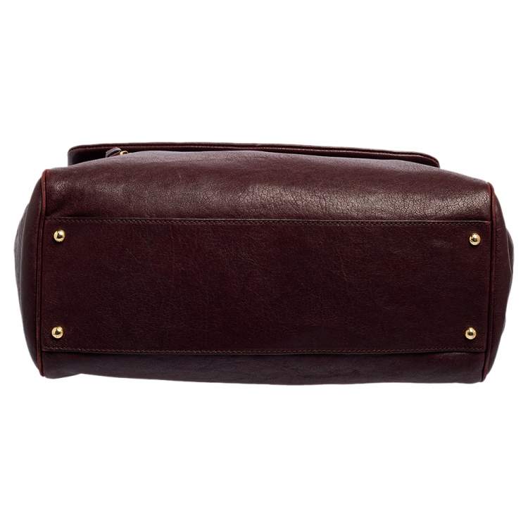 Pre Owned Dolce & Gabbana Burgundy Leather Large Heritage Miss Sicily Top Handle Bag