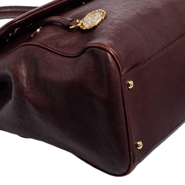 Pre Owned Dolce & Gabbana Burgundy Leather Large Heritage Miss Sicily Top Handle Bag