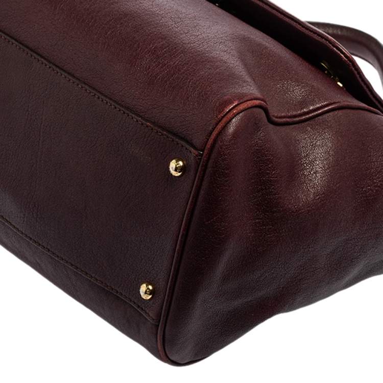 Pre Owned Dolce & Gabbana Burgundy Leather Large Heritage Miss Sicily Top Handle Bag