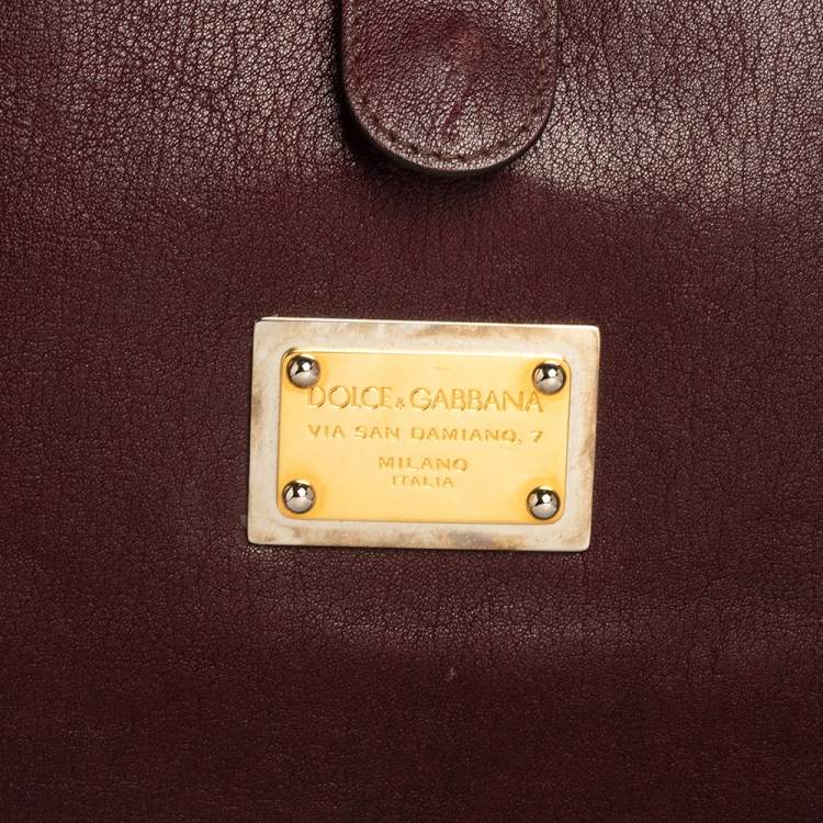 Pre Owned Dolce & Gabbana Burgundy Leather Large Heritage Miss Sicily Top Handle Bag