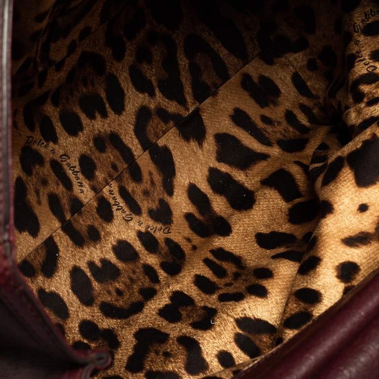 Pre Owned Dolce & Gabbana Burgundy Leather Large Heritage Miss Sicily Top Handle Bag