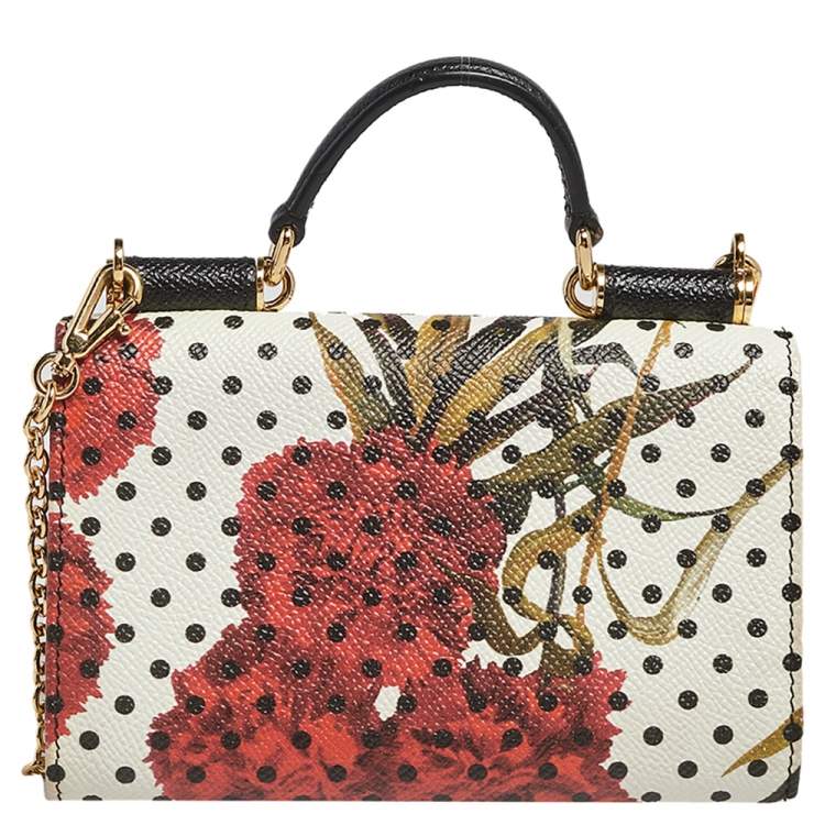 Pre Owned Dolce & Gabbana Multicolor Floral Print Leather Miss Sicily Von Wallet on Chain