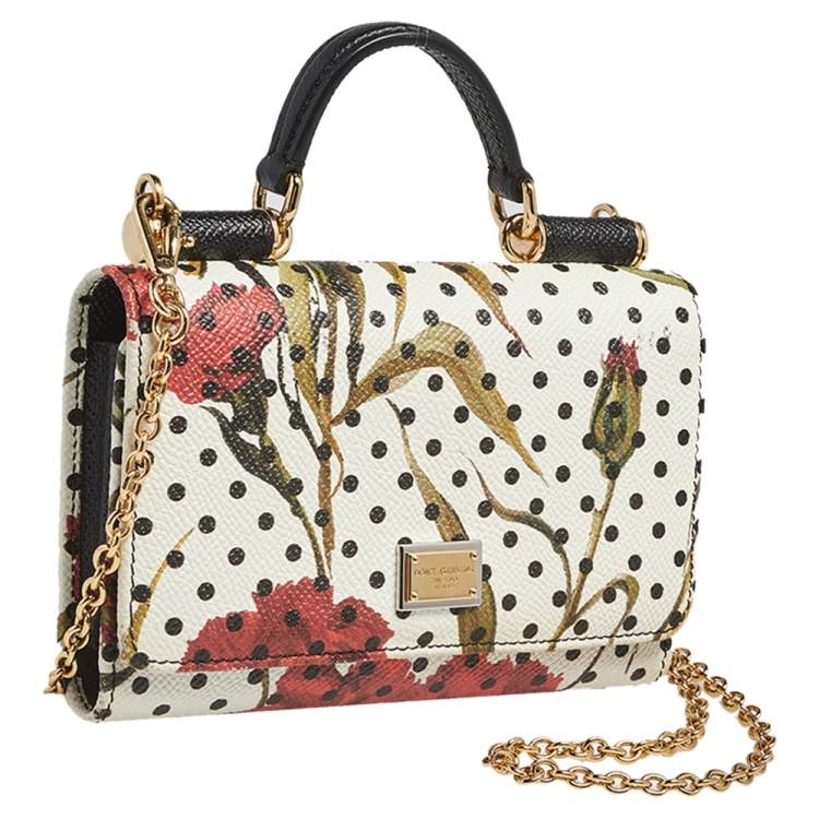 Pre Owned Dolce & Gabbana Multicolor Floral Print Leather Miss Sicily Von Wallet on Chain