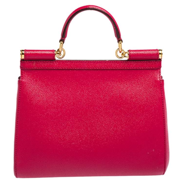 Pre Owned Dolce & Gabbana Pink Leather Medium Miss Sicily Top Handle Bag