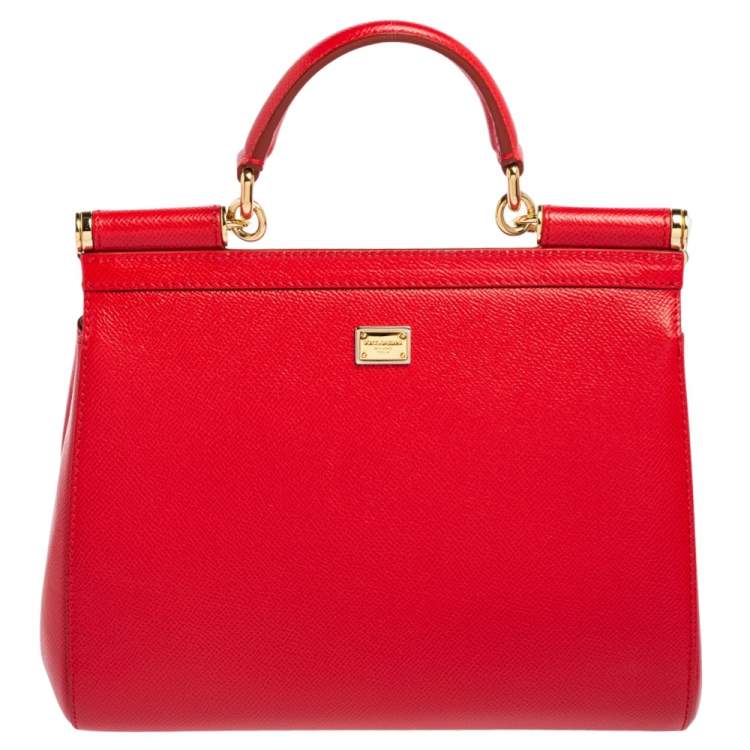Pre Owned Dolce & Gabbana Red Leather Medium Miss Sicily Choose Love Top Handle Bag