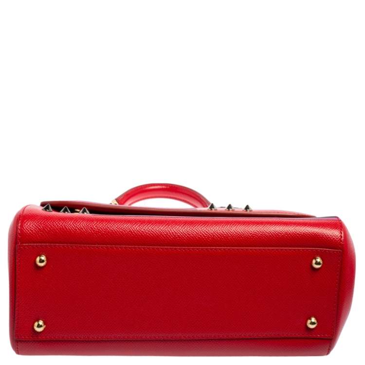 Pre Owned Dolce & Gabbana Red Leather Medium Miss Sicily Choose Love Top Handle Bag