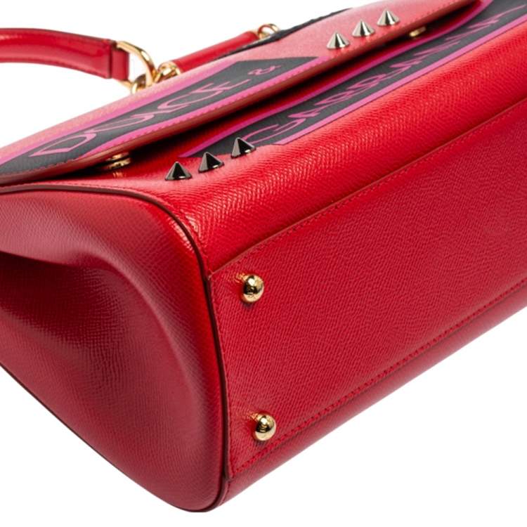Pre Owned Dolce & Gabbana Red Leather Medium Miss Sicily Choose Love Top Handle Bag